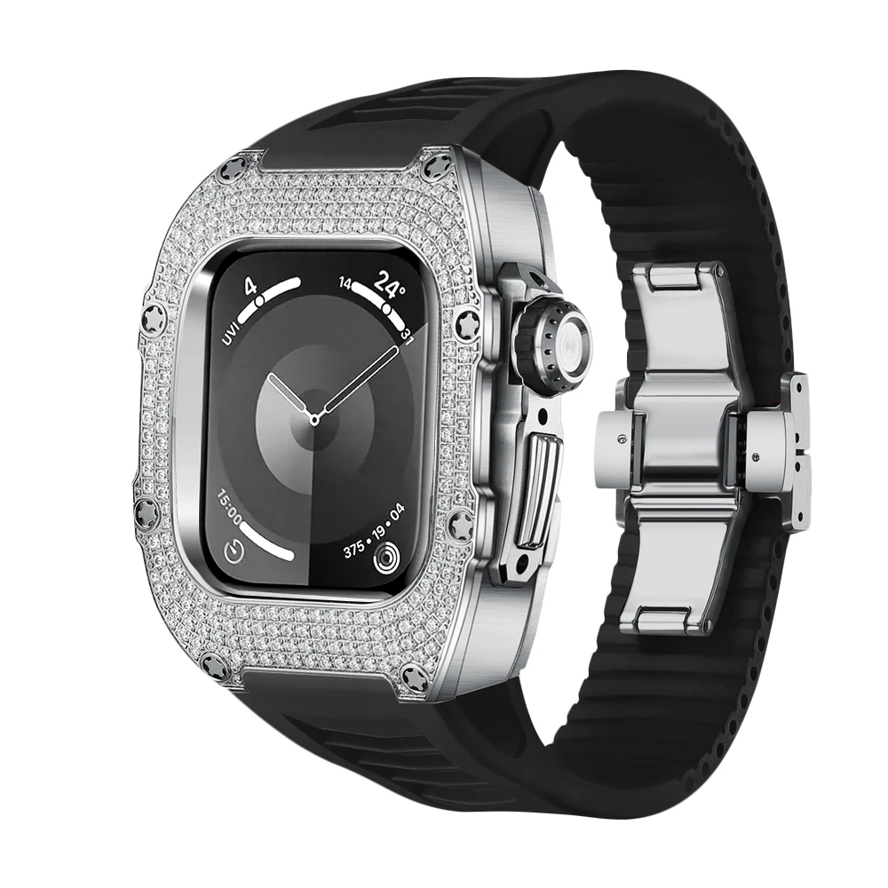 Mod Kit for Apple Watch s9 8 7 41mm Luxury Titanium Diamond Inlaid Accessories Apply to  s6/5/4 SE 40mm Case and White band