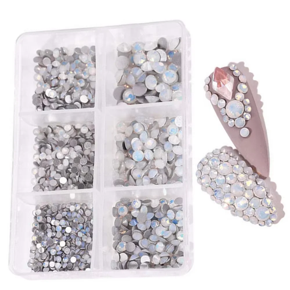 6Grids SS6-SS30 Mixed Nail Rhinestones Art Charm Shiny Clear/Gold/Pink/Blue Diamond Flat-back Nail Gems Glass Stones Nails Decor