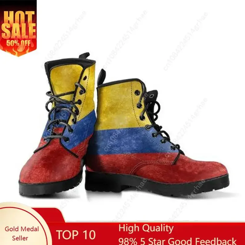 Colombian Flag Leather Boots, Colombia Handcrafted Custom Print, Colombia Men's Women's Winter Boots / Colombia Footwear