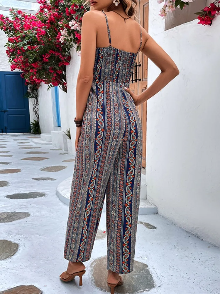Modigirl 2026 Women Boho Paisley Print Jumpsuit Spaghetti Strap Bow Embellished  Casual Beach Vacation Women's Jumpsuits Rompers