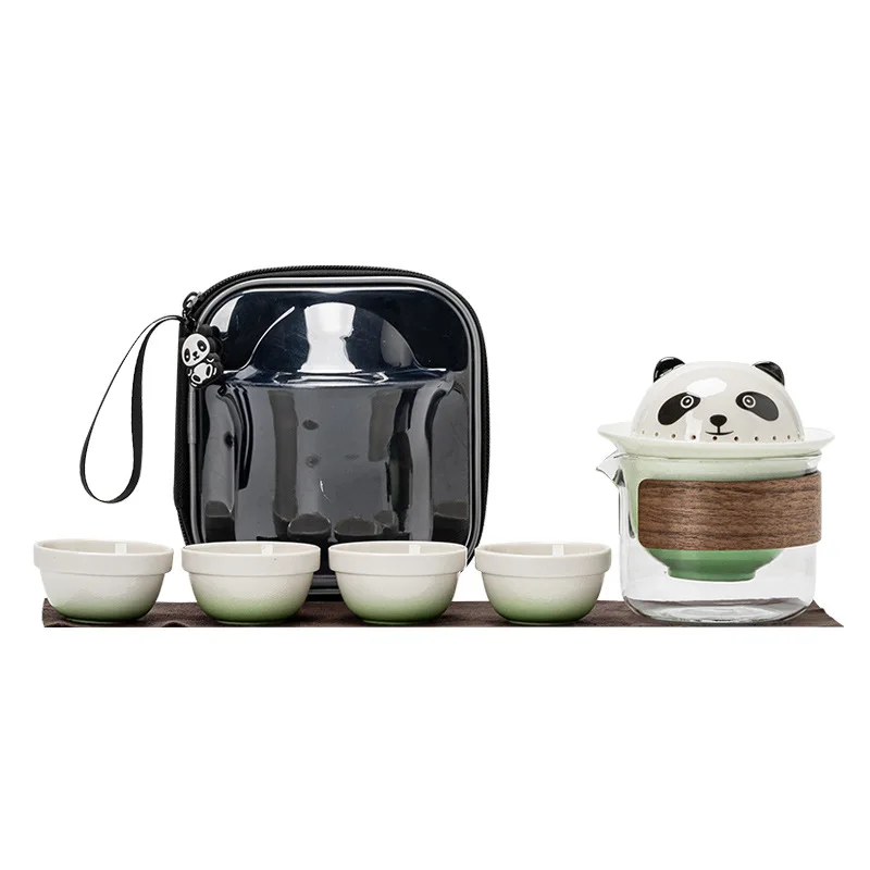 

Creative Panda Travel Tea Set Business Souvenir Tea Set Portable Ceramic Kuaike Cup Small Set