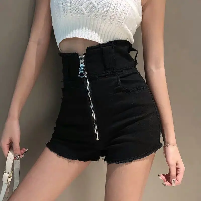 High Waist Denim Shorts Sexy Shorts For Women Spring Autumn Tight Elastic Hot Pants Slim All Match Korean Version Zipper Shorts