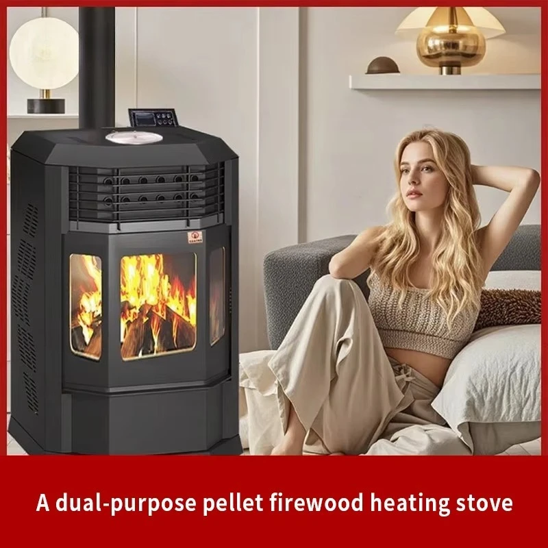 Fully Automatic Pellet Fuel Heating Stove Real Wood Fire Remote Control Smart Household Apparatus for Apartment Use Steel