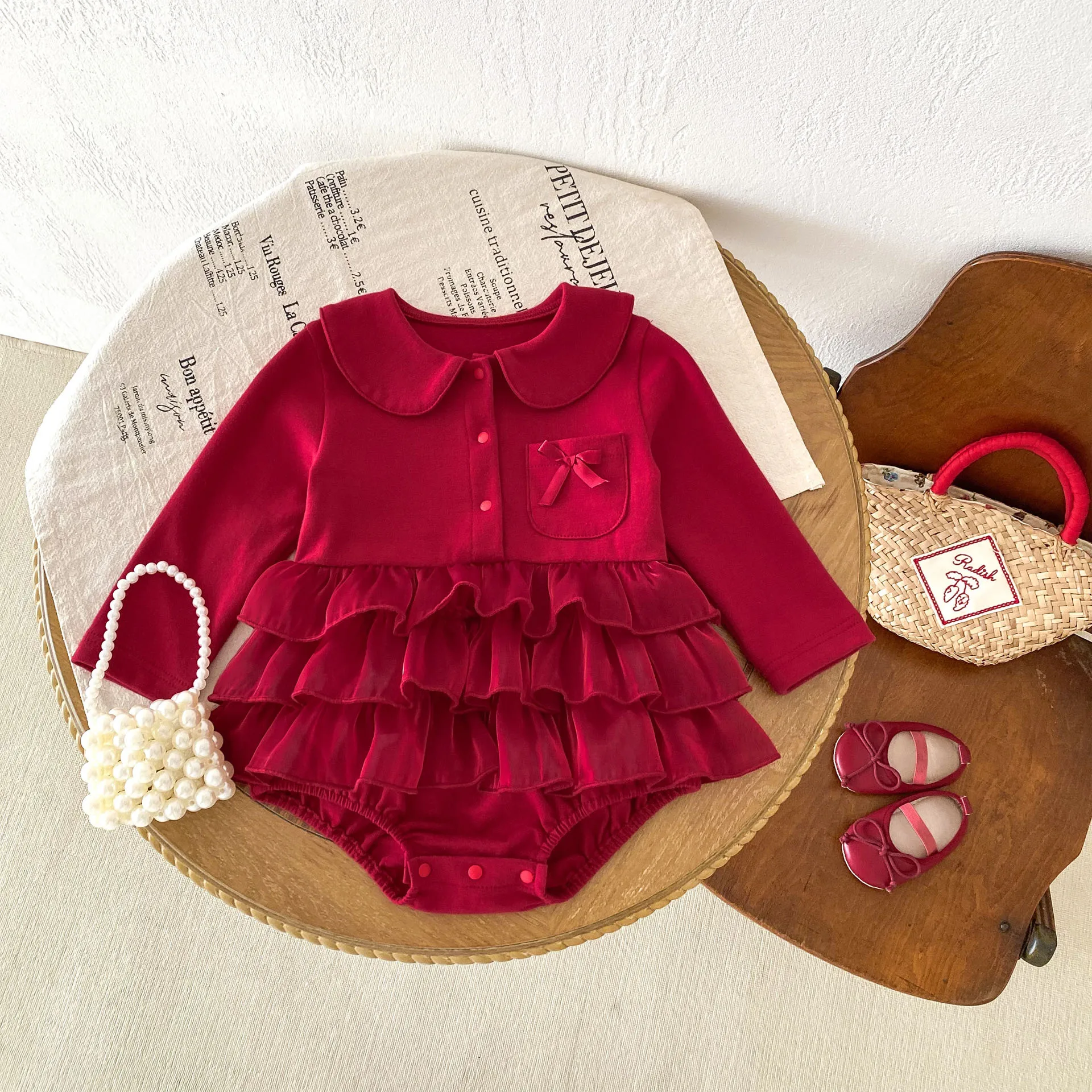 2026 Fall 3M-2Y Baby Girl Romper Dress Doll Style Skirt Long Sleeve Infant Bodysuit Gorgeous Newborn Outfit Baby Clothes
