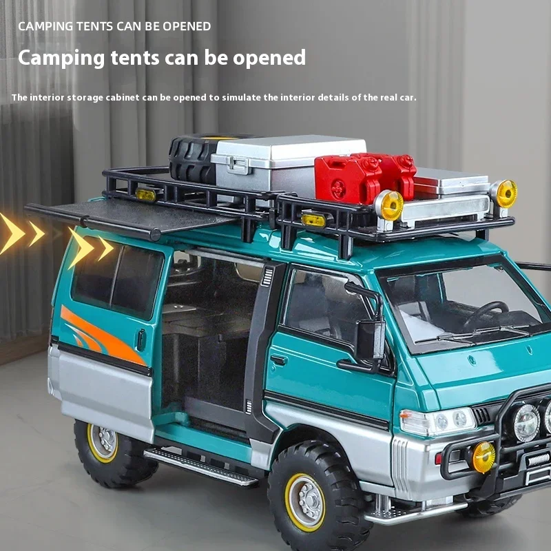 1:24 Mitsubishi Delica Off Road Four Wheel Drive MPV Diecast Alloy Metal Car Model Sound & Light Classic Simulation Collectibles