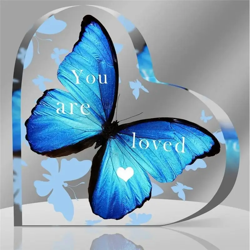 AB33-3PCS Acrylic Butterfly Heart Shaped Women's Gift Desktop Decoration Carving Souvenir Table Decoration Thankful Gift