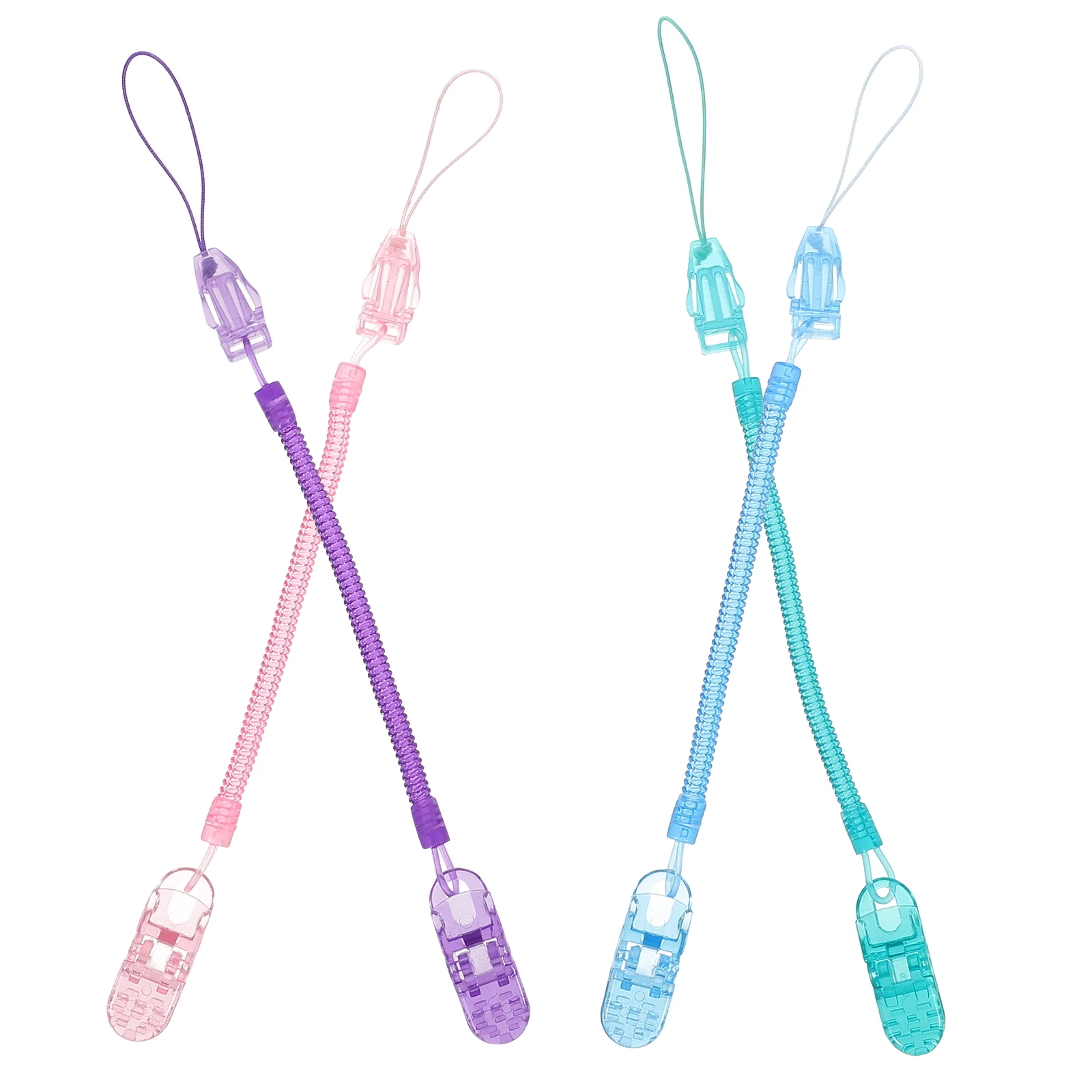 

4Pcs Transparent Silicone Pacifier Badge Clips Nontoxic for Bibs Holders and DIY Crafts Pink Blue Purple Green