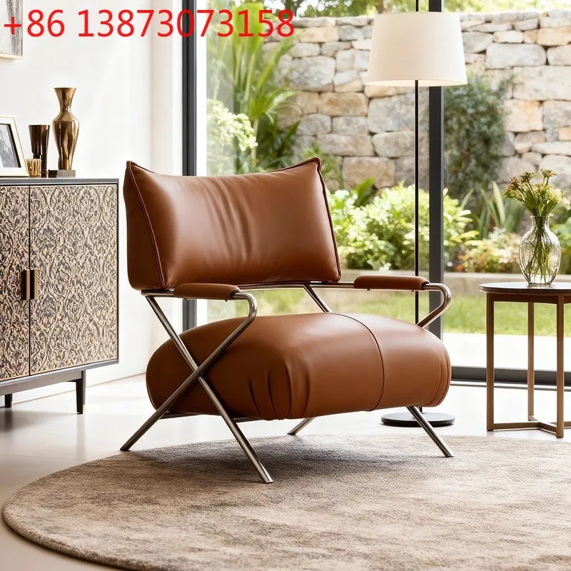 

Vintage style living room bedroom creative stainless steel single sofa chair balcony study reading casual armrest back chair