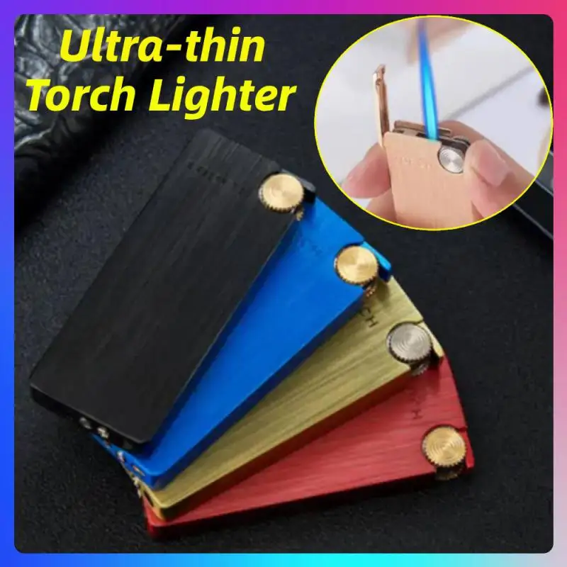 Metal Ultra-thin Portable Butane Grinding Wheel Flint Lighters Windproof Jet Turbo Lighter for Smoking Gadgets for Men