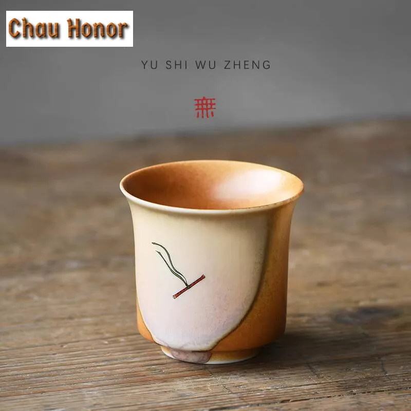 

120ml Dunhuang Frescoes Ceramic Teacup Creative Flute Art Master Cup Antique Soda Glaze Smelling Cup Small Kung Fu Teaware Gift