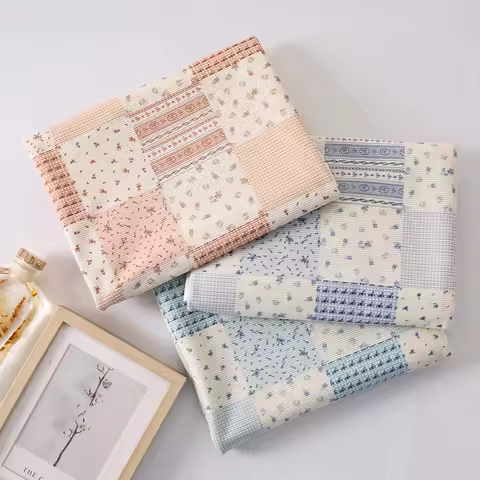 0.5m/1m/2m Korean Grid Splicing Printing Corduroy Fabrics for Sewing Children's Clothing Tablecloths Quilts Handmade DIY Fabrics