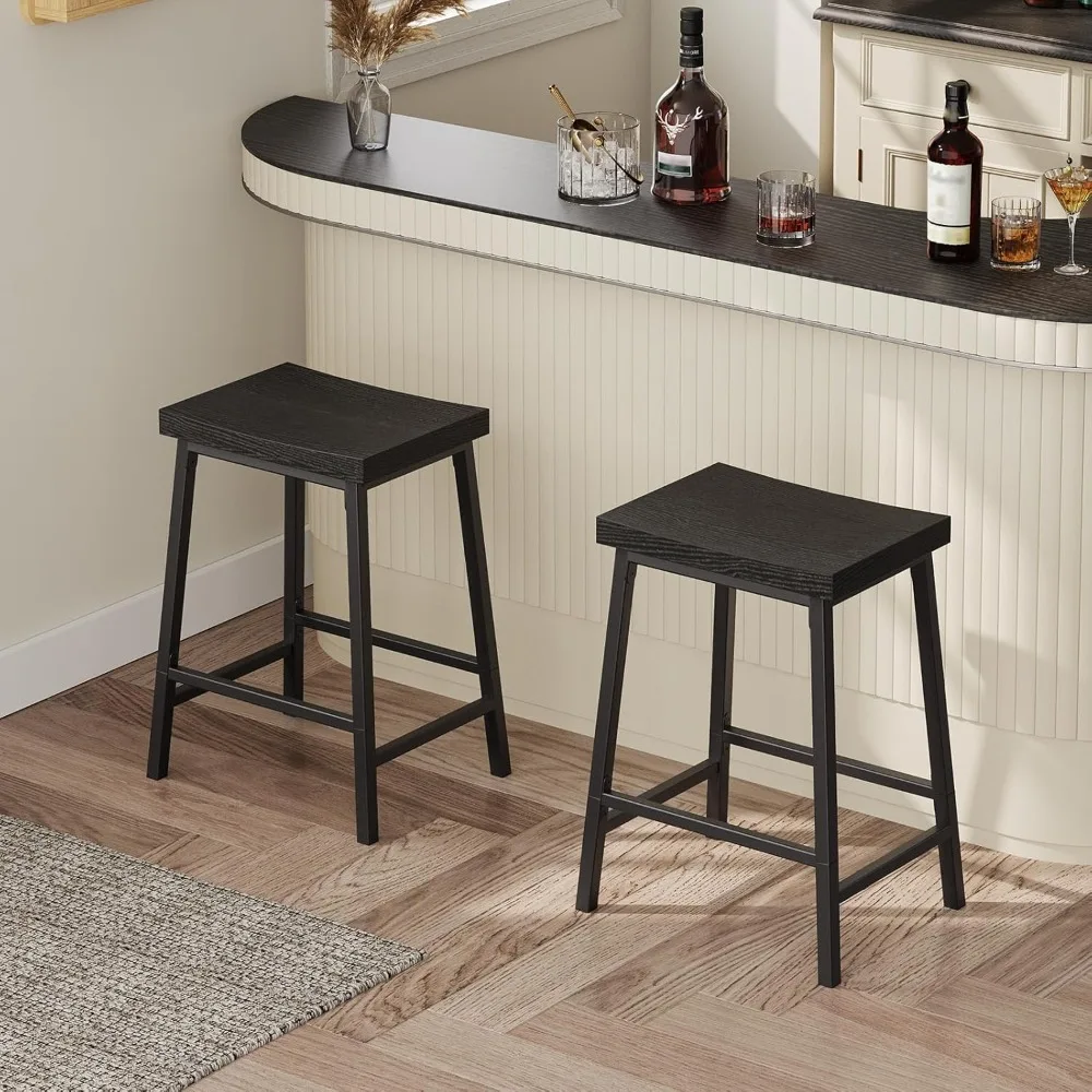 Industrial Bar Stools Set of 2 with Footrest, 23.7 Inch Counter Height Stools for Kitchen Dining Room Bar
