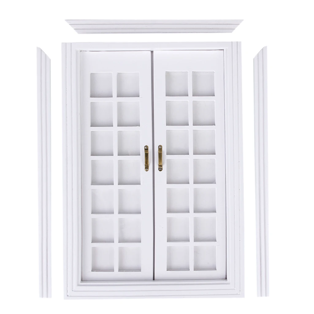 باب خشبي مصغر لبيت الدمى، باب فرنسي تقليدي بمفصلات لأثاث بيت الدمية بمقياس 1 12