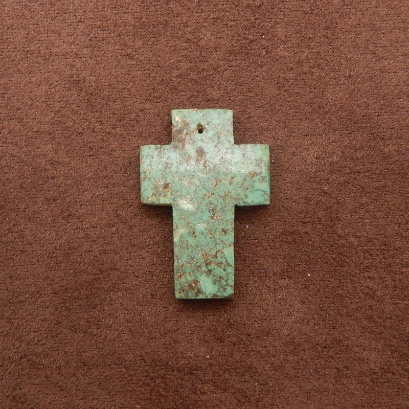 Natural African Turquoise Cross Pendant Polished Earthy Green Gemstone with Textural Inclusions Spiritual Artisanal Jewelry