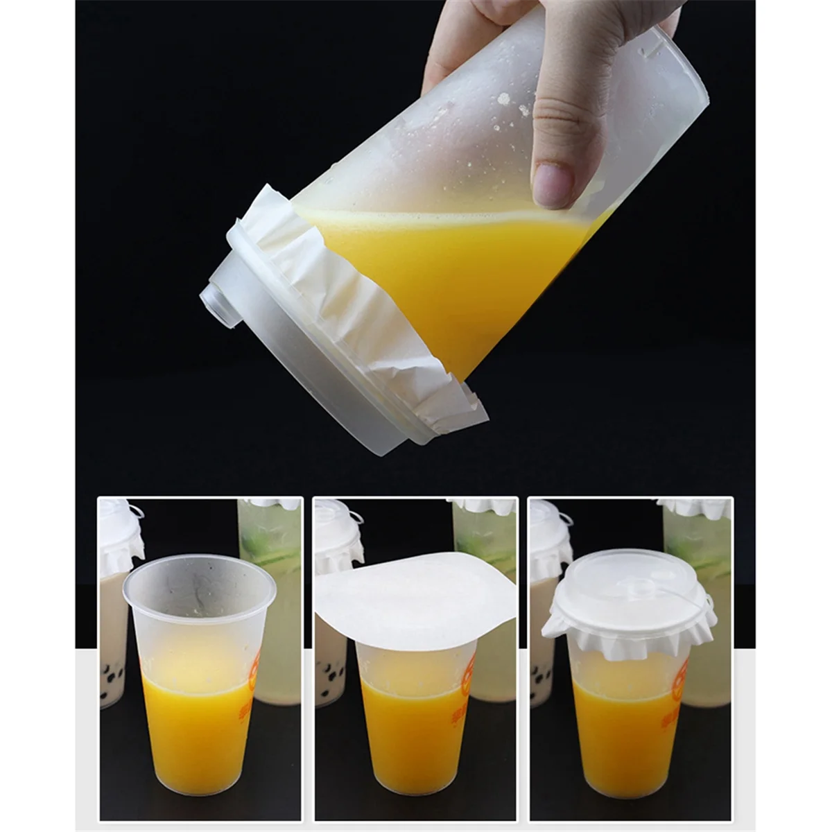 

A11I 500PCS Cup Sealing Paper Film Coffee Tea Milk Drink Packaging Leakproof Paper Film Crimper Round Shape Bottle Sealer