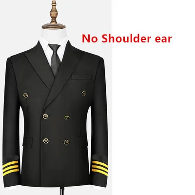 Men\'s 3 Lines Airline Pilot Suit Jackets Uniforms Hair Stylist Black Navy Blue Suit Coat Workwear Big Size Male