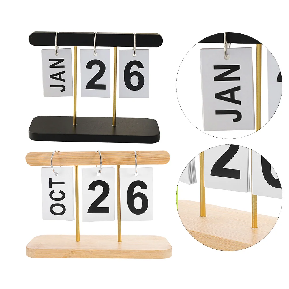 2Pcs Wood Block Perpetual Calendar Rustic Hanging Desktop Flip Date Display Office Home Event Organizer Wood Block Desk Calendar