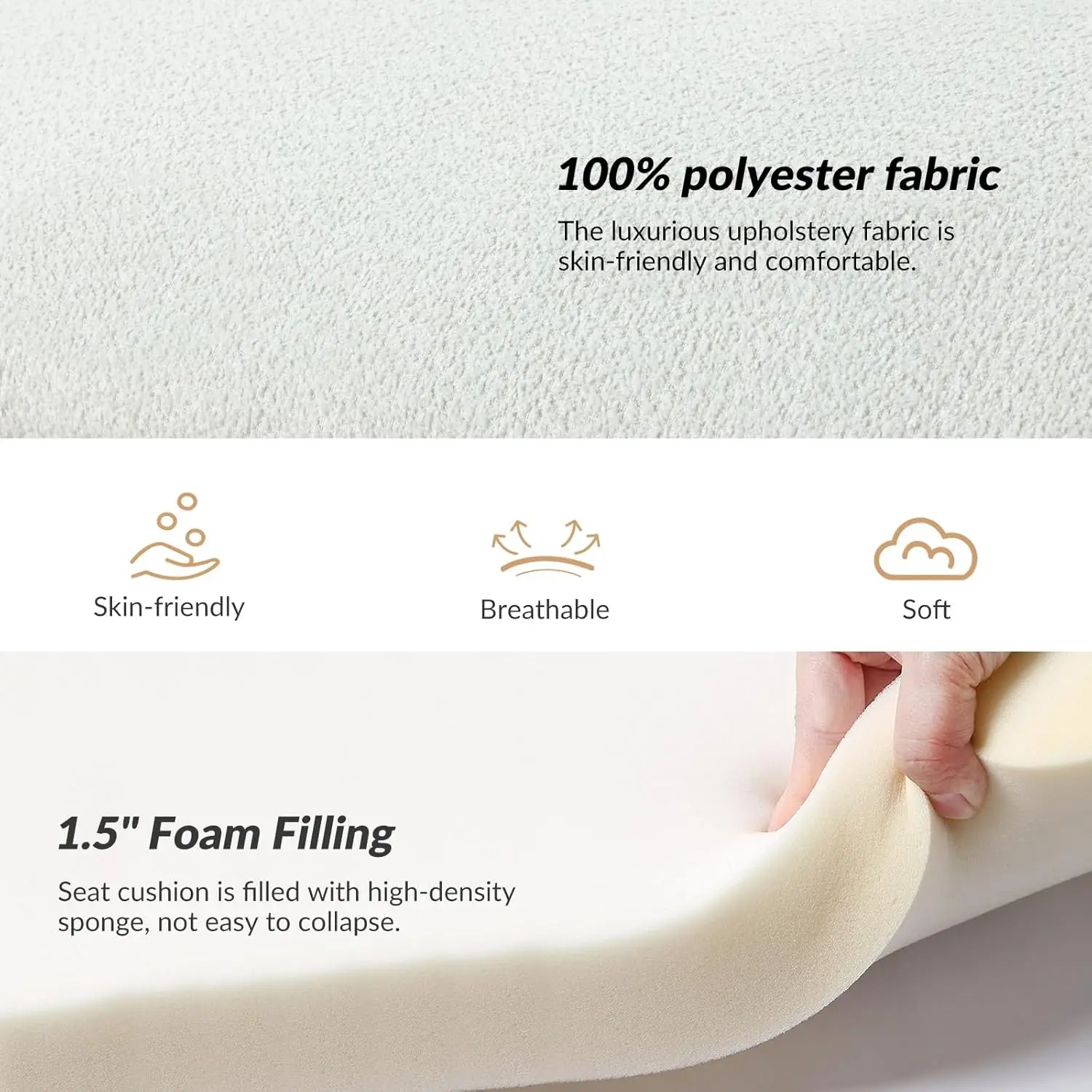 58.5' End of Bed Bench, Modern Fabric Upholstered Entryway Bench with Solid Wood Frame, Ivory