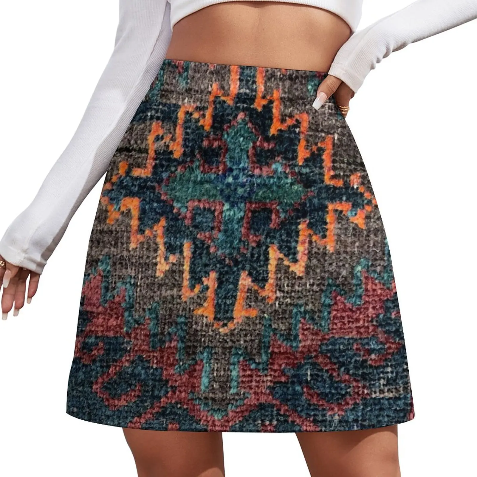 Persian Baluch Kilim Rug Design, knotted woven oriental textile Mini Skirt luxury women skirts korean style clothing