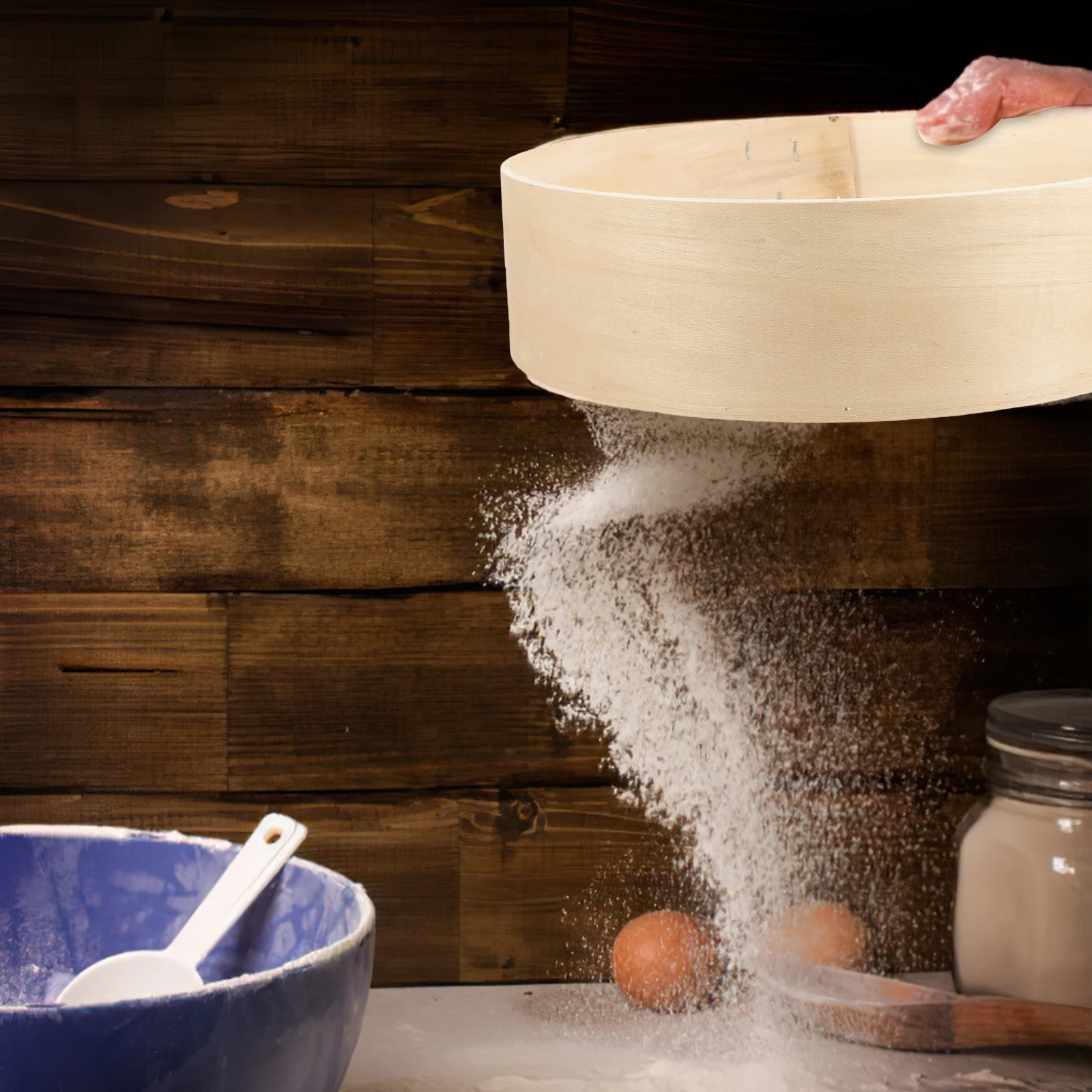 

Flour Sieve Mesh Fine Sifter Strainers Multipurpose Baking Wooden Kitchen for Manual