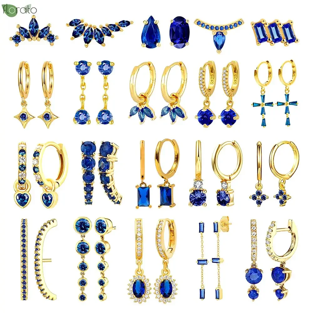 925 Sterling Silver Needle Mysterious Blue Crystal Pendant Earrings Fashion Hoop Earrings dla kobiet Premium Luxury Jewelry Gifts