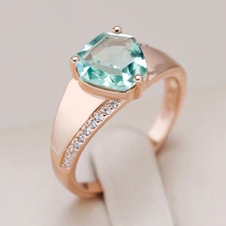 Kinel Hot Fashion Unique Green Stone Big Ring for Women Mosaic Natural Zircon With 585 Rose Gold Color Vintage Wedding Jewelry