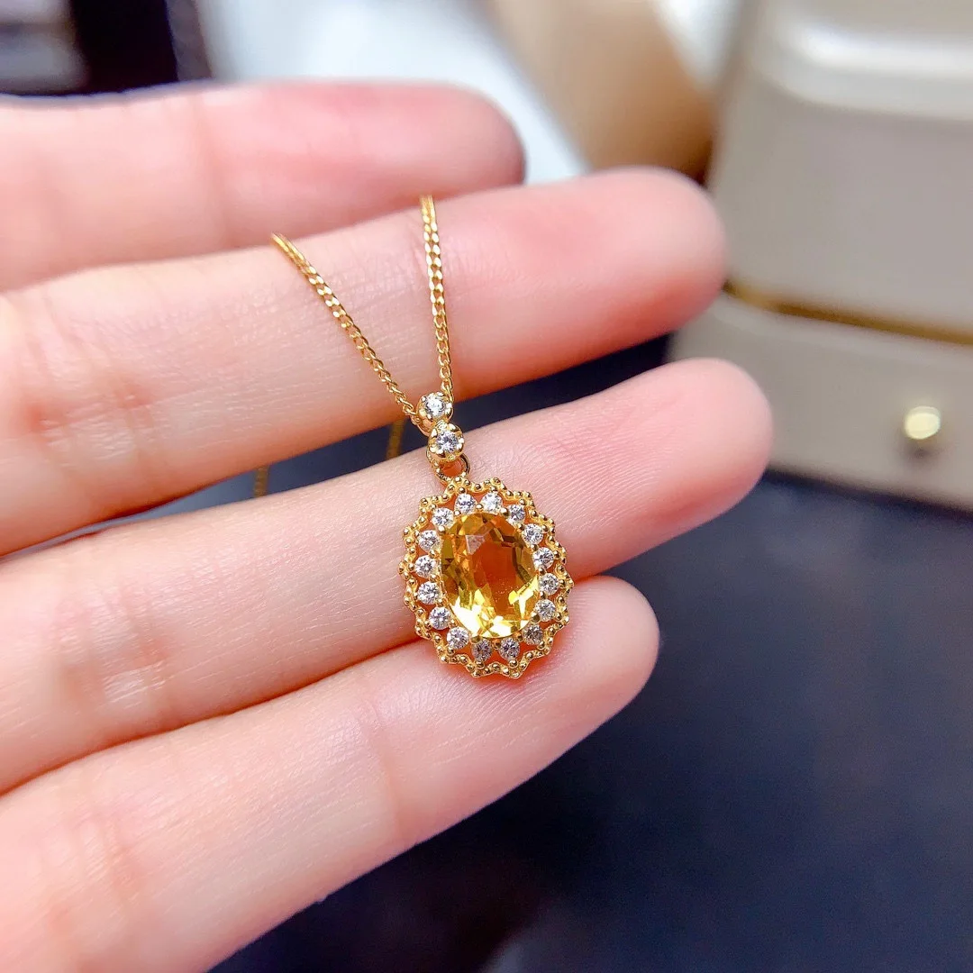 Korean Fashion Yellow Crystal Pendant Women\'s Exquisite Light Luxury Versatile Style Necklace Earrings Ring Set Gift