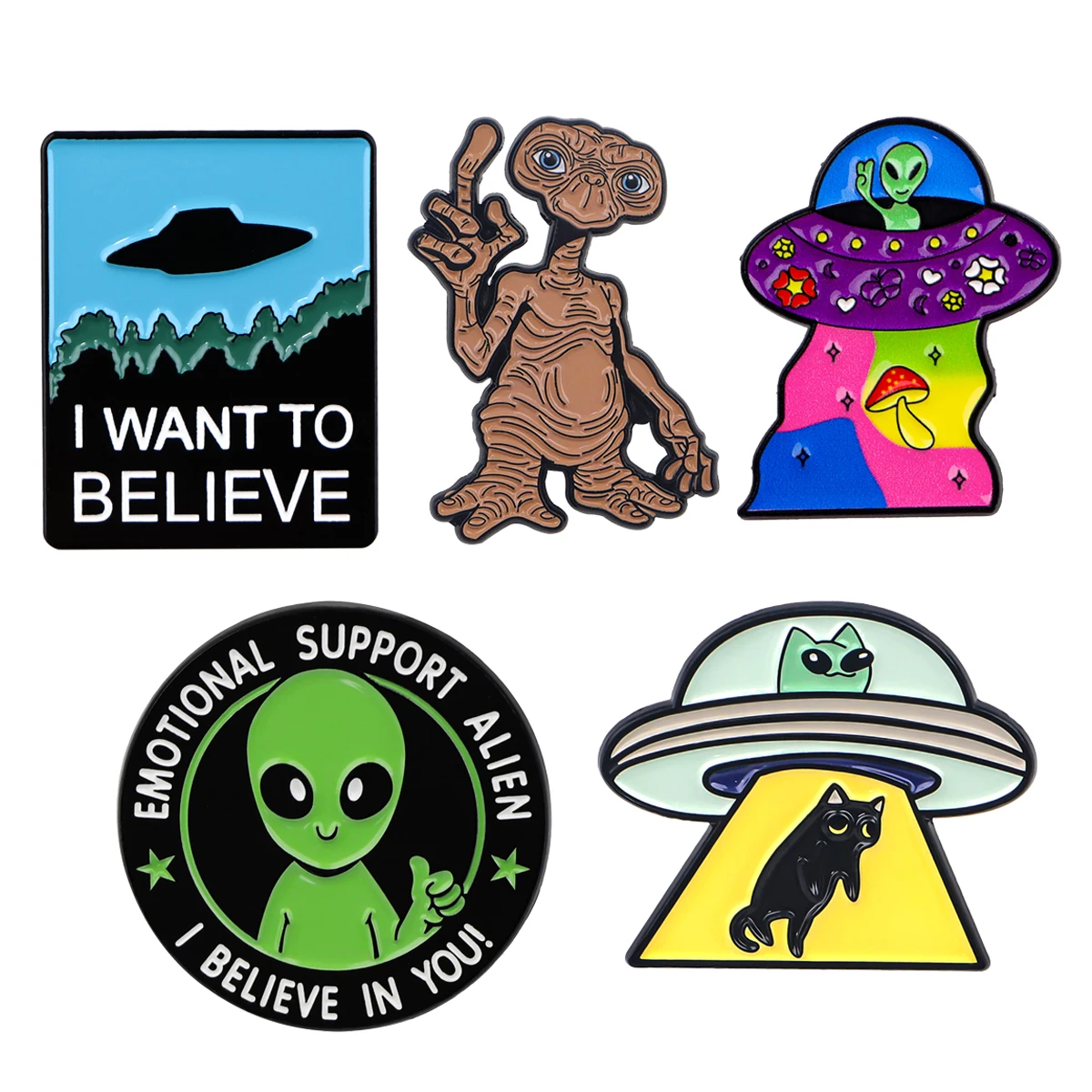 UFO Alien Lapel Pin Cat Cow Frog Badges on Backpack Cartoon Animals Enamel Brooch Clothing Jewelry Cosplay Accessories Gifts Toy