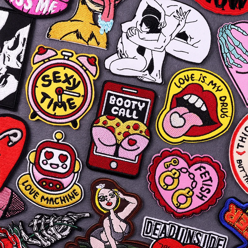 Sexy Patch Iron On Patches For Clothing Hip Hop Punk Embroidered Patches For Clothes Skull Love Embroidery Patch Stickers Badges