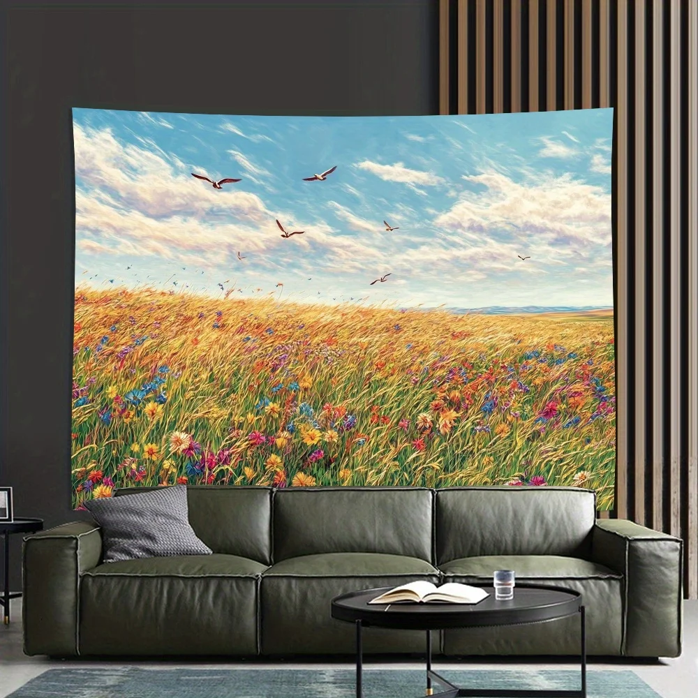 Grassland Birds Theme Digital printing polyester wall hanging tapestry decorative Living room bedrooms Office background gift
