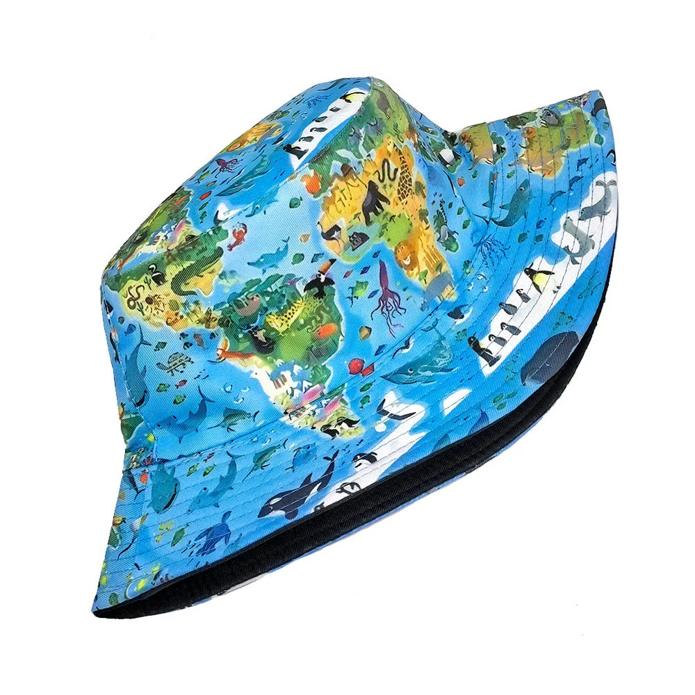 Blue Map Print Bucket Hat Women Summer Beach Outdoor Travel Hiking Sunscreen Fisherman Hat Lady Daily Daily Decorate Sun Panama view 4