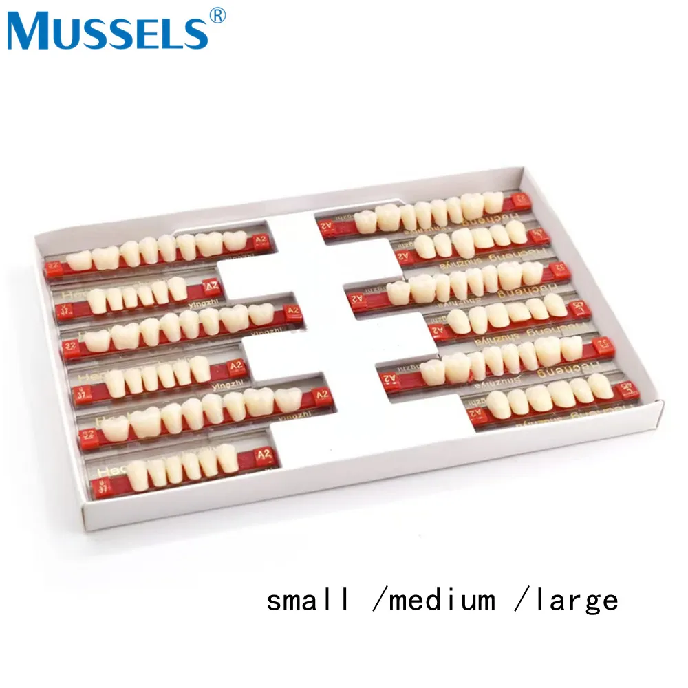 84 stücke/3Set Dental Prothese Acryl Synthetische Harz Zähne Modell DIY Material Gefälschte Falsche Zahn Oberen Unteren Vollen Satz schatten A1/A2/A3