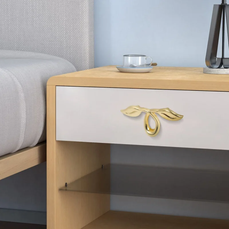 Retro Drawer Pull Leaf Double Hole Zinc Alloy Small Cabinet Door Handle Hardware Accessories