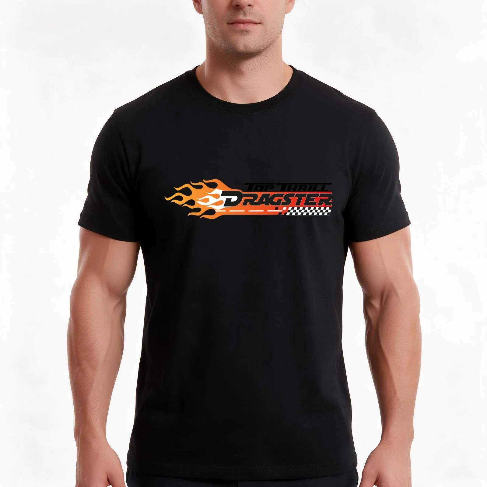 Top Thrill Dragster T-Shirt, Summer Casual Cotton Tee, Oversized Streetwear Tops, Vintage Graphic Print, Loose Fit Short Sleeve