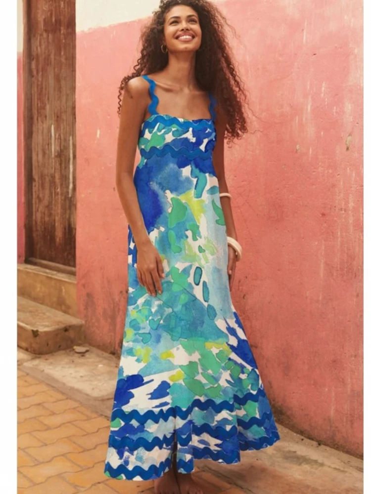 

Summer Cover Ups Women Swimsuit Spaghetti Strap Robes Bathing Suit 2026 New Flower Printing Beach Holiday Maxi Dresses Cover-Up