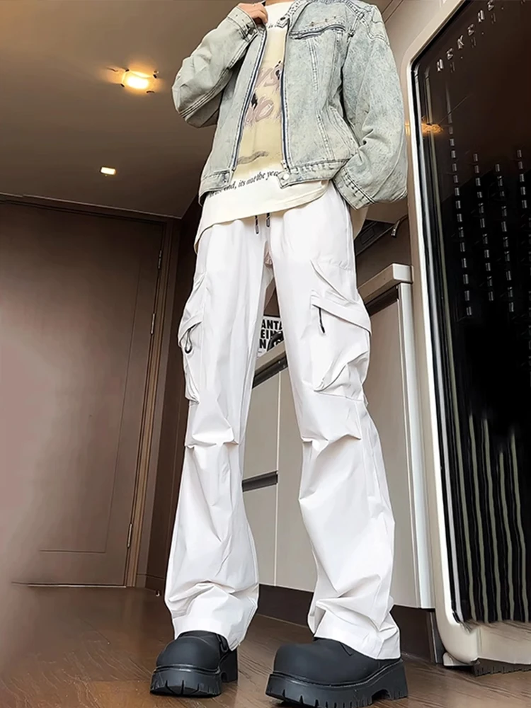 

American Sle Casual Cargo Pants Men's Spring Autumn Loose Straight Zipper kets Foldable Trousers Faionable Brand