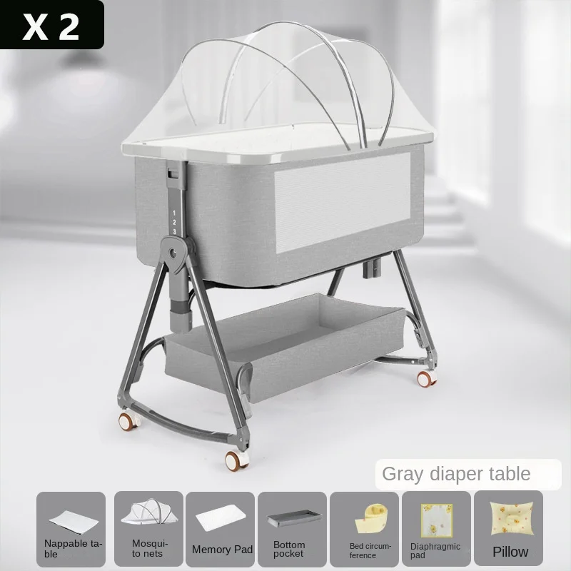 

Детская кроватка Складная передвижная детская кроватка-качалка, большая кровать со сращиванием, многофункциональная, складная, регулируемая высота, сращенная кровать