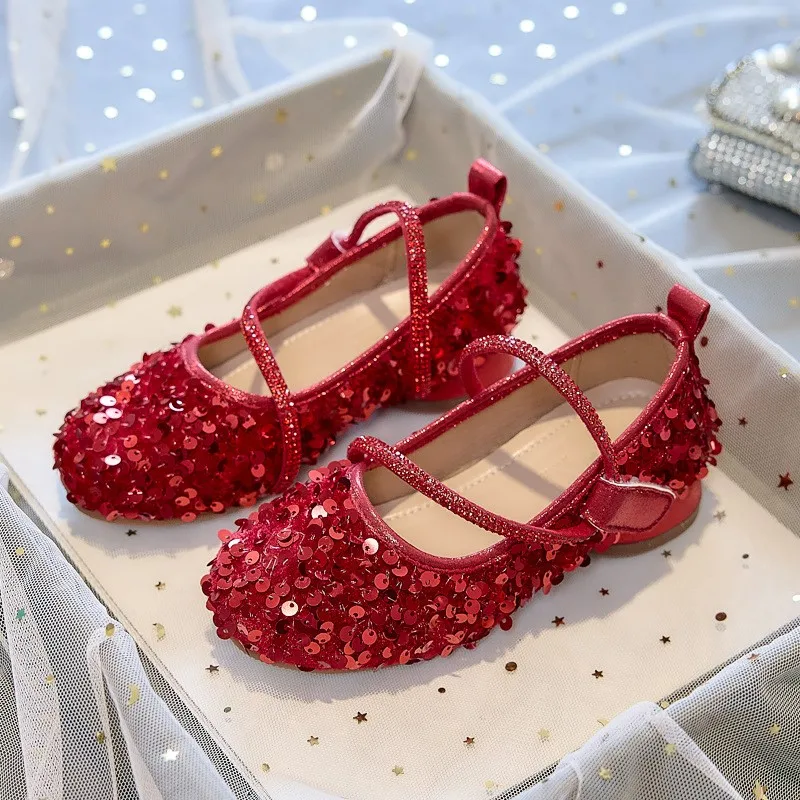 Fashion Baby Girl Princess Sequins Shoes Infant Toddler Child Teens Vintage Flat Shoes Soft Bottom Dance Birthday Party Shoes