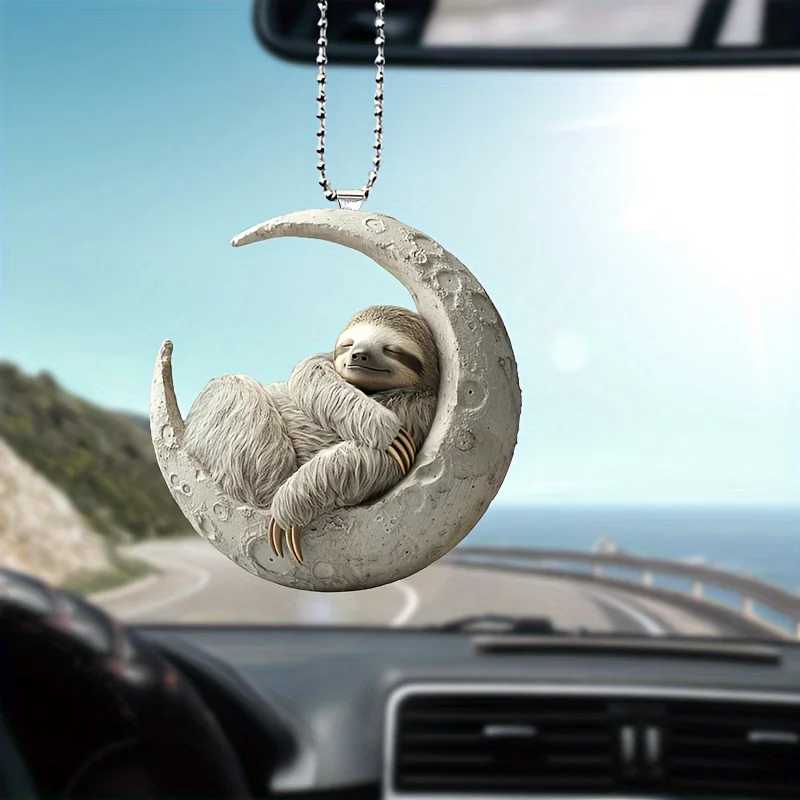 Sloth on The Moon Pendant Versatile Charm Novelty Sloth Keychain for Car Mirror,Backpacks,Home,Graduation Festive,Gift & Decor