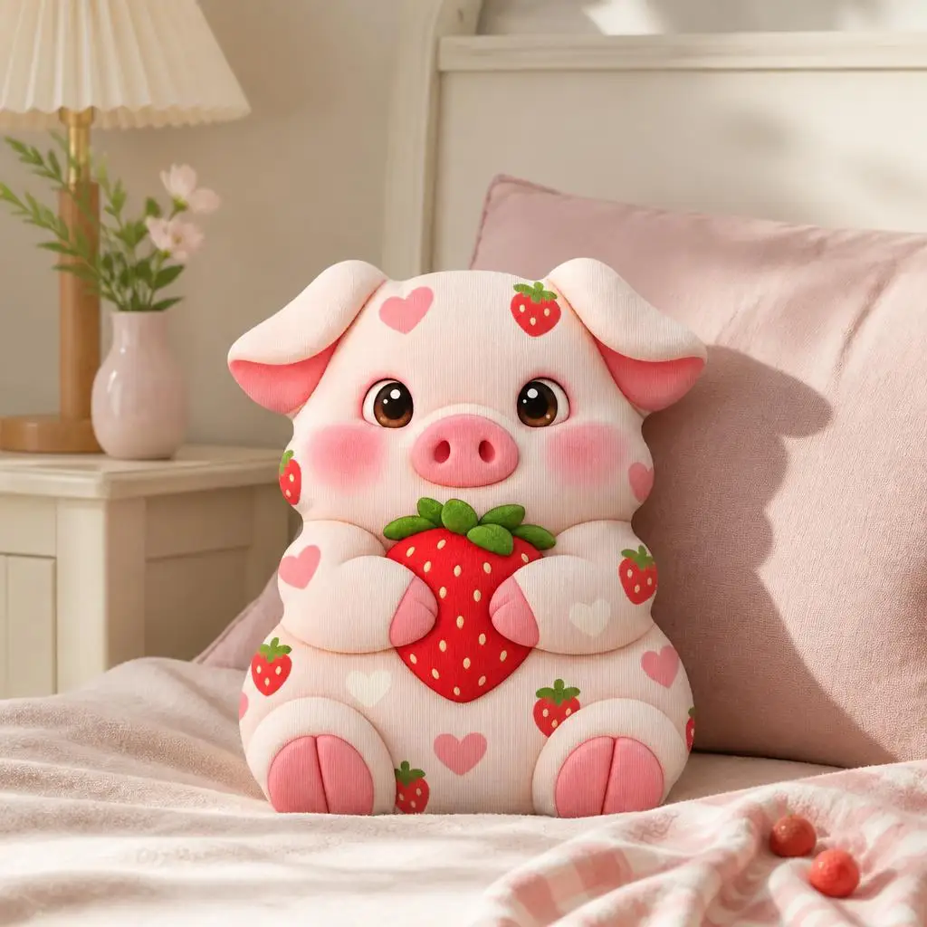 Cute Strawberry Pig Plush Pillow Kawaii Farm Animal Stuffed Cushion Shaped Throw Pillow Home Bedroom Decor Gift for Kids