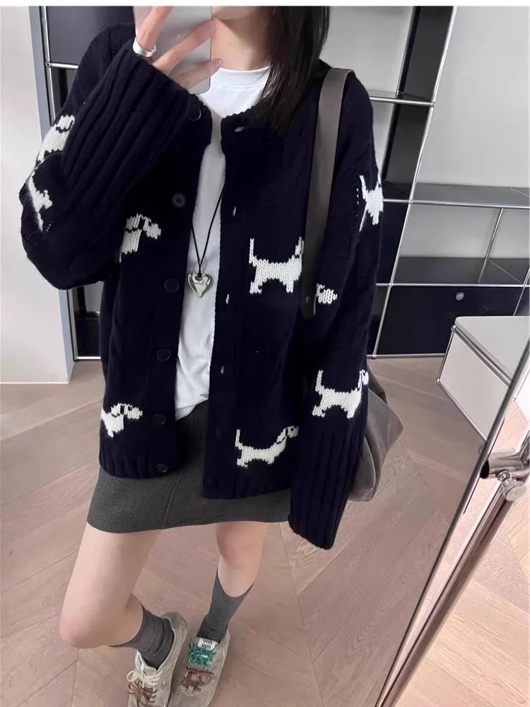 

Женский вязаный кардиган из чистого кашемира с круглым вырезом, свободный жаккардовый свитер с героями мультфильмов, пальто-свитер Joker