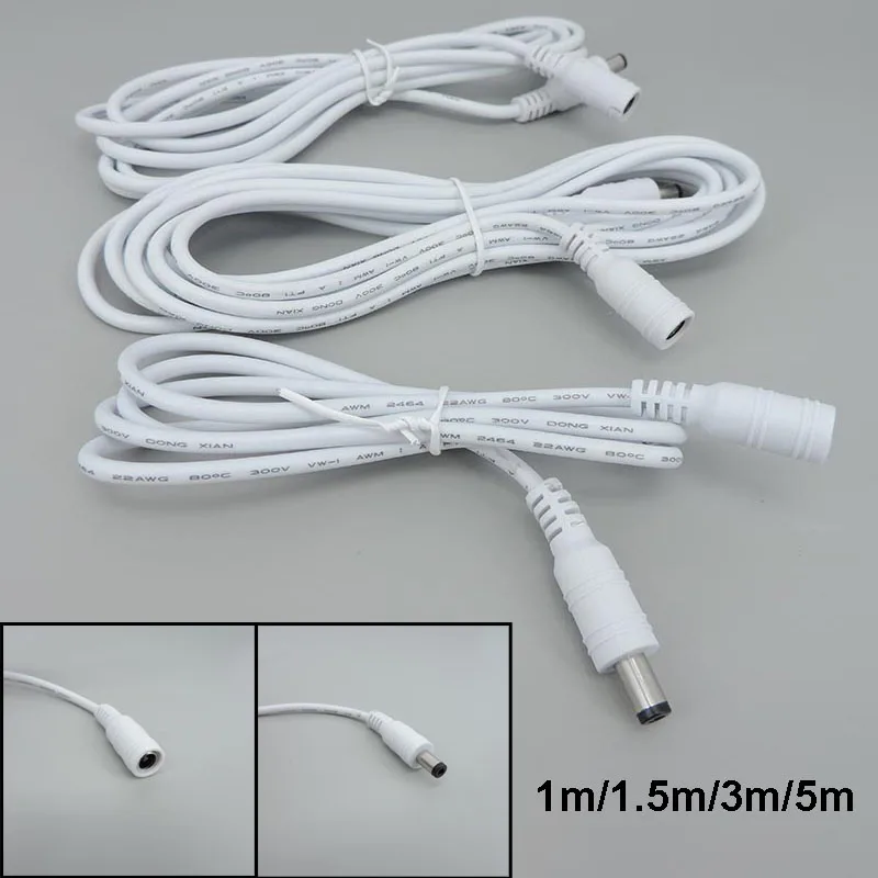 10x 1/1.5/3/5m white DC 5.5x2.1mm male to female jack Power supply connector Cable Extension Cord Adapter Plug 12V 22awg 3A L1