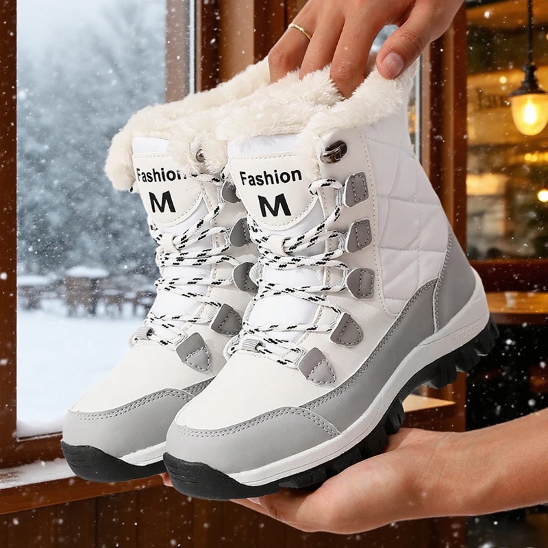 Damen-Winter-Schneestiefel, warm, mit Kunstfell gefüttert, rutschfest, Outdoor-Wanderstiefel, modisch, wasserdicht, für kaltes Wetter, heißer Verkauf