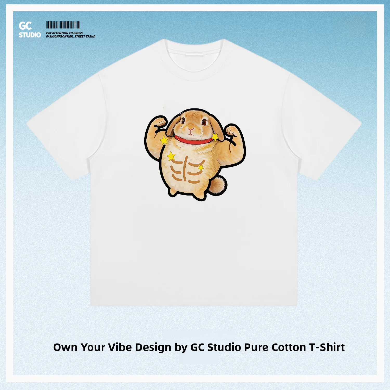 Loose Fit Pure Cotton Short Sleeve Fitness T-Shirt with Hanging Ear Rabbit Print Breathable Fun Creative Unisex Youth Tee