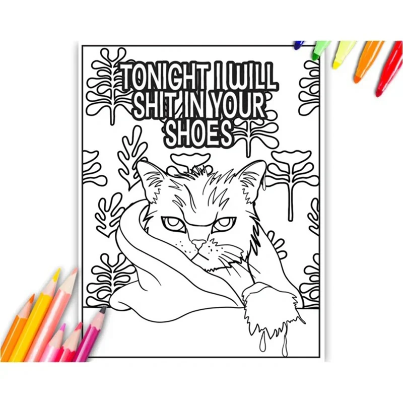 Gatos Assuantes Ilustração, Livro de Colorir de Funny Kitty Memes para Adulto, Relaxamento Brochura, 2024