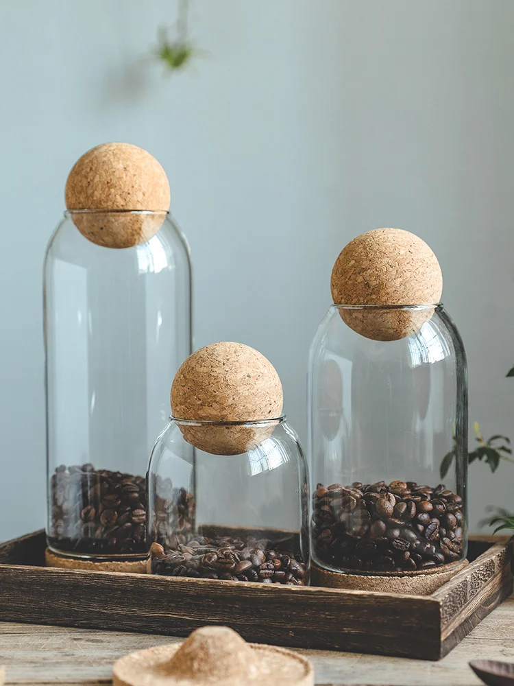 Coffee Bean Storage Jar Sealed Jar Cork Stopper Glass Bottle Tea Display Storage Can Miscellaneous Grain Storage Jar