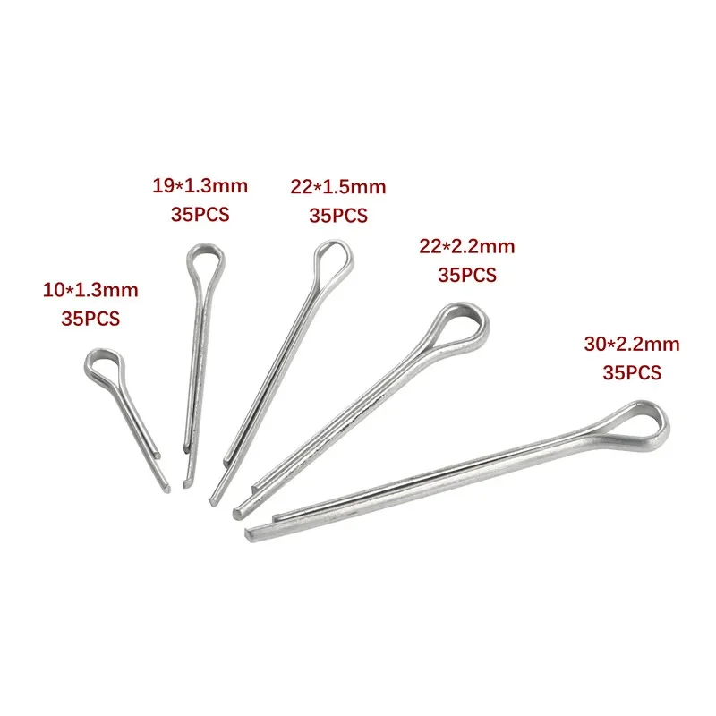 175Pcs/box Sliver Split Pins Cotter Fixings Assorted Sizes Zinc Plated Steel Hard Case Link Split Cotter Pin