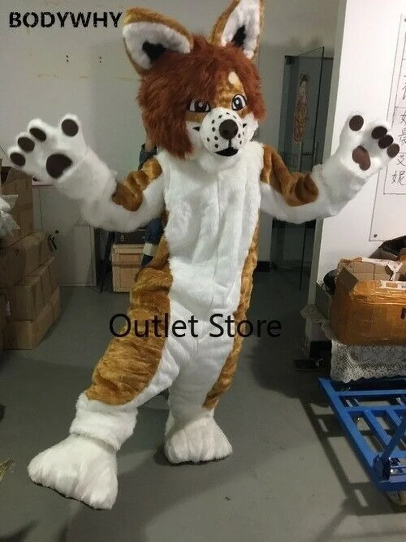 Luxury Long Fur Dog Fursuit Furry Costume Animal Mascot Costume Cosplay Celebration Carnival Fancy Dress Adult Outfit