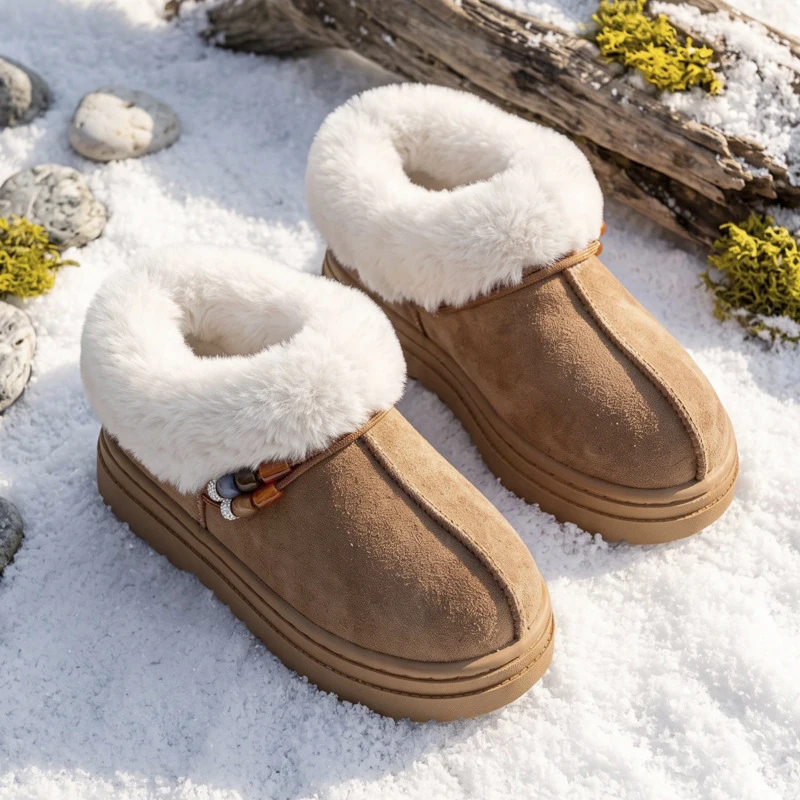 Faux Suede Fluffy Snow Booties Ethnic Winter Fuzzy Fur Short Shoes Women Thick Platform Plush Ankle Boots Female Indoor Outdoor