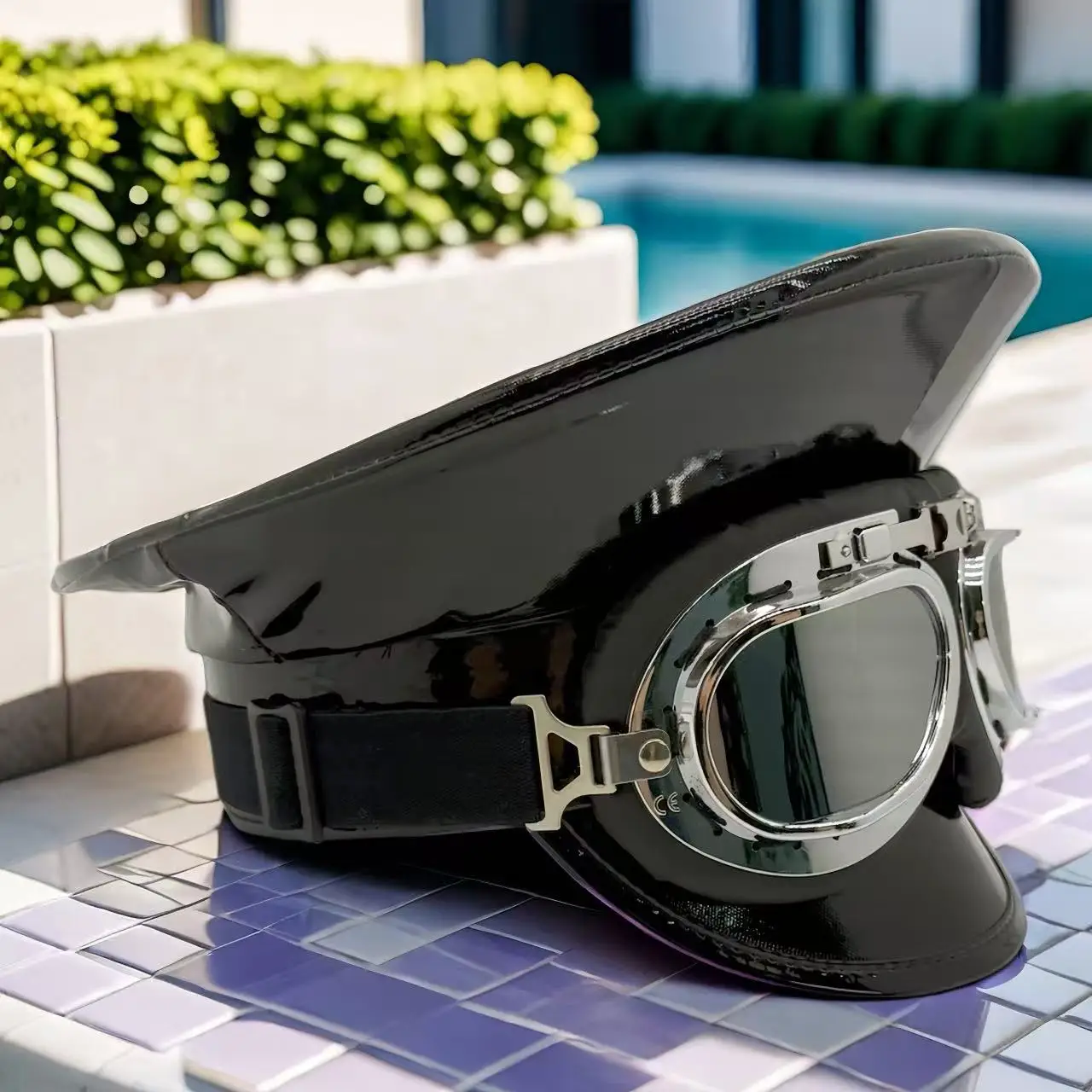 HongLuan Laser lederen kapiteinshoed Strass en militaire petten voor dames, Rave Festivals Accessoires & Feestpet Man Cosplay Fem